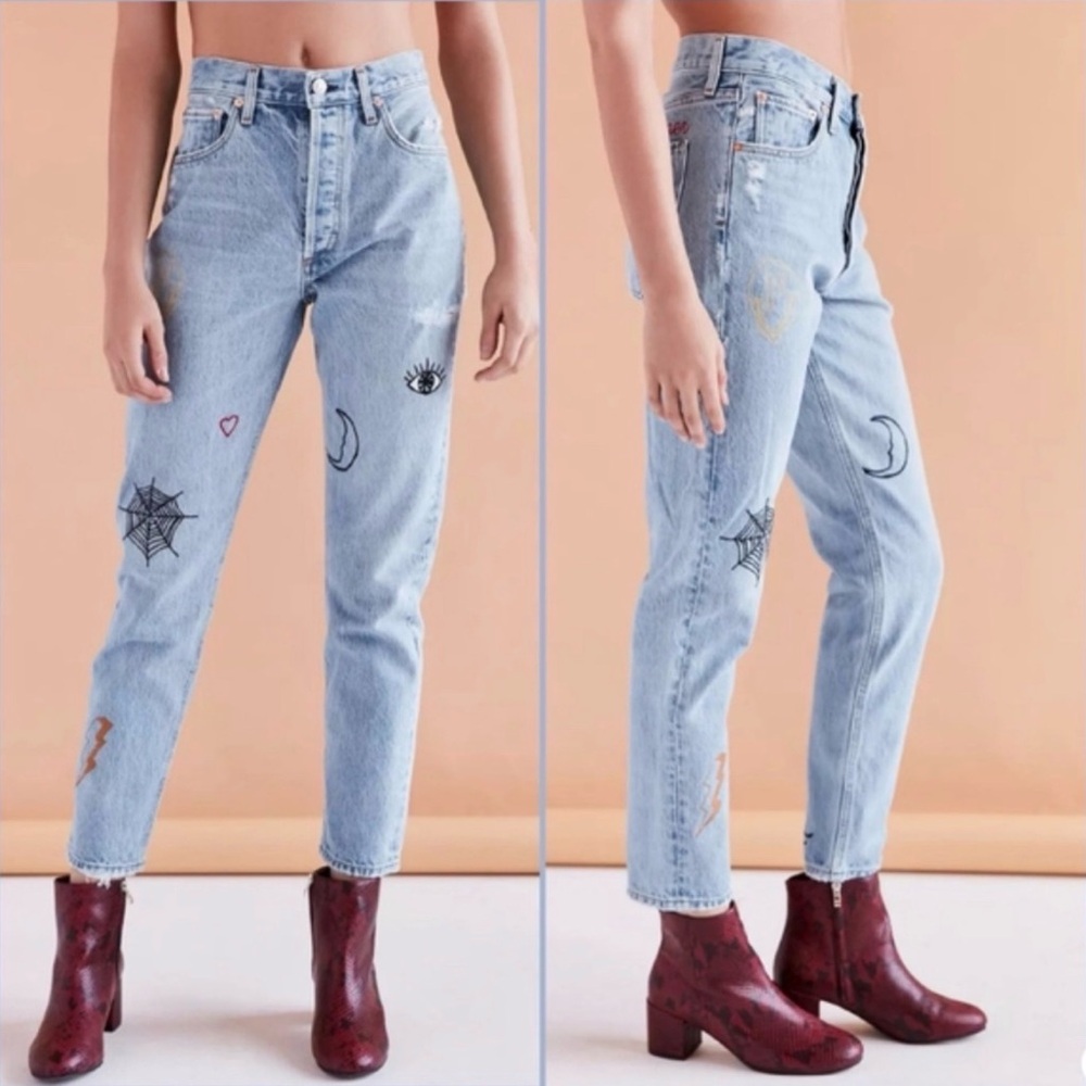 AGOLDE X UO Jamie High-Rise Denim Jean Rescued Crush Embroidered Tattoo 25